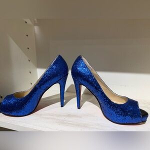 Christian Louboutin Royal Blue Glitter Peep-Toe Pumps